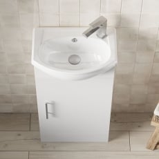 Nuie Mayford Floor Standing 1-Door Vanity Unit with Basin 420mm Wide - Gloss White