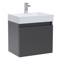 Nuie Merit Wall Hung 1-Door Vanity Unit with L-Shaped Basin 500mm Wide - Gloss Grey