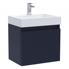 Nuie Merit Wall Hung 1-Door Vanity Unit with L-Shaped Basin 500mm Wide - Midnight Blue