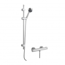 Nuie Minimalist Thermostatic Bar Shower Valve with Single Function Slider Rail Kit - Chrome