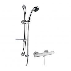 Nuie Minimalist Thermostatic Bar Shower Valve with Luxury Curved Slider Rail Kit - Chrome