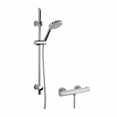 Nuie Minimalist Thermostatic Bar Shower Valve with Slim Single Function Slider Rail Kit - Chrome