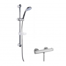 Nuie Minimalist Thermostatic Bar Shower Valve with Classic Multi Function Slider Rail Kit - Chrome