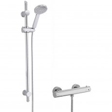 Nuie Minimalist Thermostatic Bar Shower Valve with Water Saving Slider Rail Kit - Chrome