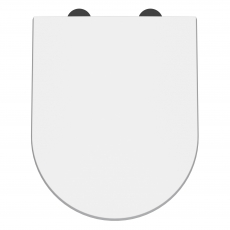 Nuie Luxury D-Shaped Toilet Seat with Soft Close Quick Release Hinges Black Cover Cap 370mm Wide - White