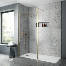 Nuie Outer Frame Brushed Brass 1850mm Wet Room Glass Shower Screen