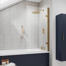 Nuie Pacific Brushed Brass Square Hinged Bath Screen 1520mm H x 830mm W - 8mm Glass
