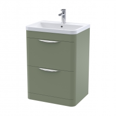 Nuie Parade Floor Standing 2-Drawer Vanity Unit with Polymarble Basin 600mm Wide - Satin Green