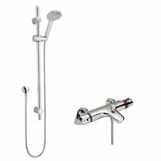 Nuie Reef Thermostatic Bath Shower Mixer with Water Saving Slider Rail Kit - Chrome