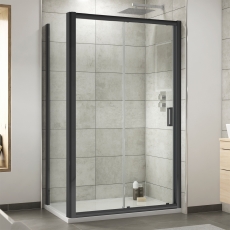 Nuie Rene Black Sliding Door Rectangular Shower Enclosure - 6mm Glass