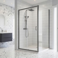 Rene Brushed Pewter Sliding Door Rectangular Shower Enclosure - 6mm Glass