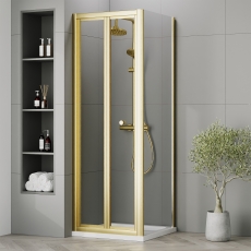 Rene Brushed Brass Bi-Fold Shower Door - 4mm Glass