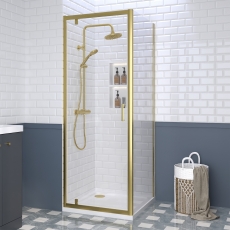 Rene Brushed Brass Pivot Door Square Shower Enclosure - 6mm Glass