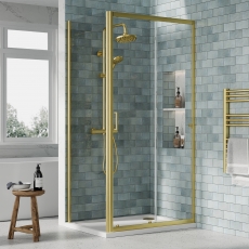 Rene Brushed Brass Sliding Shower Door - 6mm Glass