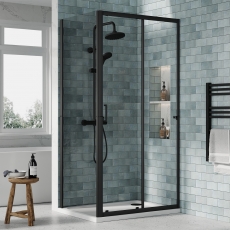 Rene Matt Black Sliding Door Rectangular Shower Enclosure - 6mm Glass
