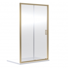 Nuie Rene Sliding Shower Door 1400mm Wide with Brushed Brass Profile - 6mm Glass