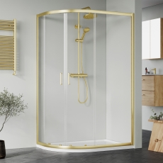 Rene Brushed Brass Offset Quadrant Shower Enclosure - 6mm Glass