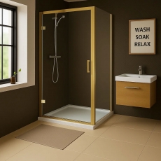 Rene Brushed Brass Hinged Door Square Shower Enclosure - 6mm Glass