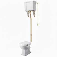 Nuie Richmond High Level Toilet with Lever Cistern - Soft Close Seat (Brushed Brass Fittings)
