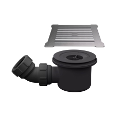 Nuie Square Black Shower Tray Waste with Brushed Pewter Grill