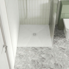 Nuie Slimline White Slate Effect 32mm Square Shower Tray