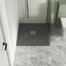 Nuie Slimline Grey Slate Effect 32mm Square Shower Tray