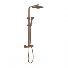 Nuie Square Thermostatic Bar Mixer Shower with Shower Kit and Fixed Head - Brushed Bronze