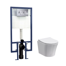 Nuie Round Wall Hung Pan with Chrome Flush Plate and 5-in-1 Frame (including Soft Close Seat)