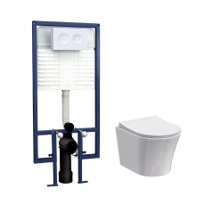 Nuie Round Wall Hung Pan with White Flush Plate and 5-in-1 Frame (including Soft Close Seat)