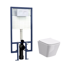 Nuie Square Wall Hung Pan with White Flush Plate and 5-in-1 Frame (including Soft Close Seat)