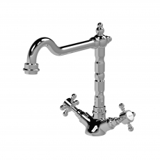 Nuie French Mono Kitchen Sink Mixer Tap Swivel Spout Dual Handle - Chrome