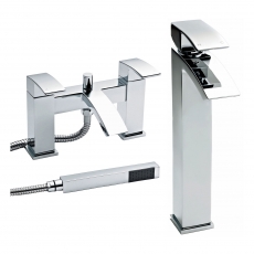 Nuie Vibe Tall Mono Basin Mixer Tap and Bath Shower Mixer Tap Pillar Mounted - Chrome