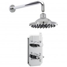 Nuie Victorian Twin Square Thermostatic Concealed Shower Valve with Fixed Head and Arm - Chrome