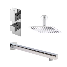 Nuie Windon Thermostatic Twin Square Concealed Shower Valve with Fixed Head and Arm - Chrome