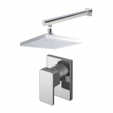 Nuie Windon Square Manual Concealed Shower Valve with Fixed Head and Arm - Chrome