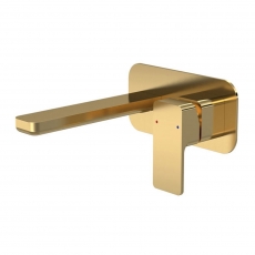 Nuie Windon 2-Hole Wall Mounted Basin Mixer Tap with Plate - Brushed Brass
