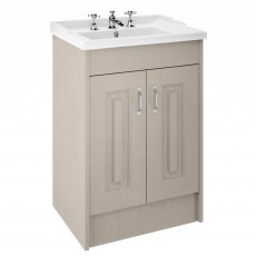 Nuie York Floor Standing Vanity Unit with Basin 600mm Wide Stone Grey - 3 Tap Hole