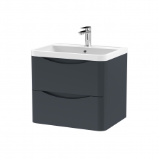 Nuie Lunar Wall Hung 2-Drawer Vanity Unit with Polymarble Basin 600mm Wide - Satin Anthracite