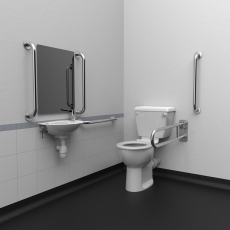 Nymas NymaCARE Close Coupled Lockable Cistern Doc M Toilet Pack with TMV3 Valve - Satin Grab Rails