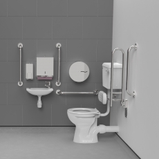 Nymas NymaCARE Low Level Lockable Cistern Doc M Toilet Pack with TMV3 Valve - Polished Grab Rails