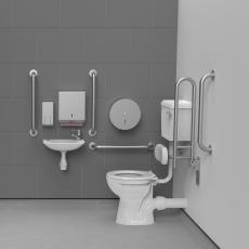 Nymas NymaCARE Low Level Lockable Cistern Doc M Toilet Pack with TMV3 Valve - Satin Grab Rails
