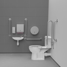 Nymas NymaCARE Rimless Close Coupled Doc M Toilet Pack with Stainless Steel Grab Rails - Satin