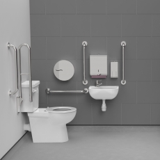Nymas NymaCARE Premium Rimless LH Close Coupled Doc M Toilet Pack - Polished Grab Rails