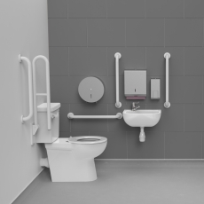 Nymas NymaCARE Premium Rimless LH Close Coupled Doc M Toilet Pack - White Grab Rails