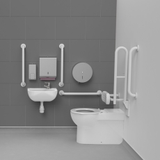 Nymas NymaCARE Premium Rimless RH Back to Wall Doc M Toilet Pack with TMV3 Valve - White Grab Rails