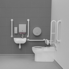 Nymas NymaCARE Premium Rimless RH Back to Wall Doc M Toilet Pack with TMV3 Tap - White Grab Rails