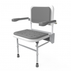 Nymas NymaCARE Premium Wall Mounted Padded Shower Seat with Legs Back and Arms - Grey
