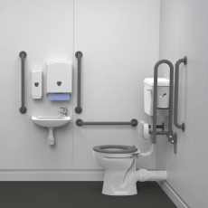 Nymas NymaPRO Low Level Doc M Toilet Pack with Steel Grab Rails and TMV3 Valve - Grey