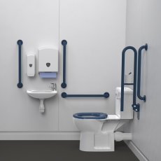 Nymas NymaPRO Rimless Close Coupled Lockable Cistern Doc M Toilet Pack with TMV3 Valve - Dark Blue Grab Rails