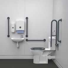 Nymas NymaPRO Rimless Close Coupled Lockable Cistern Doc M Toilet Pack with TMV3 Valve - Dark Grey Grab Rails